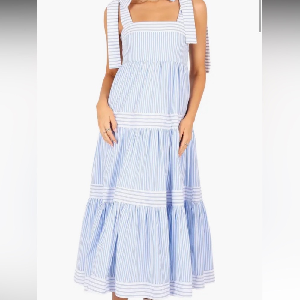 Petal & Pup Light Blue Striped Maxi Dress- worn once